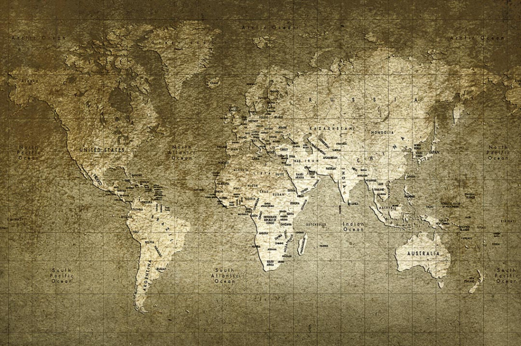 Фотообои Золотистая карта мира