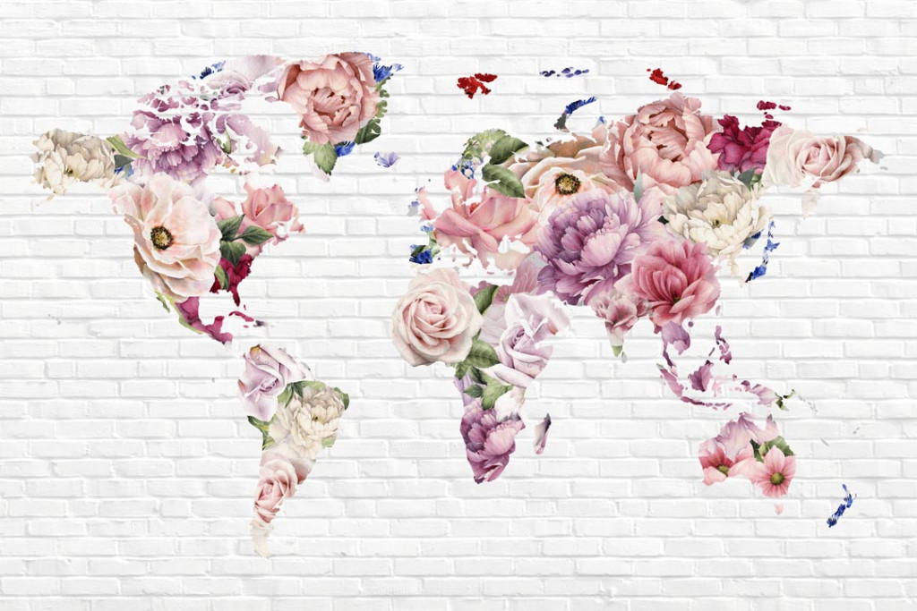 Фотообои Карта мира из цветов