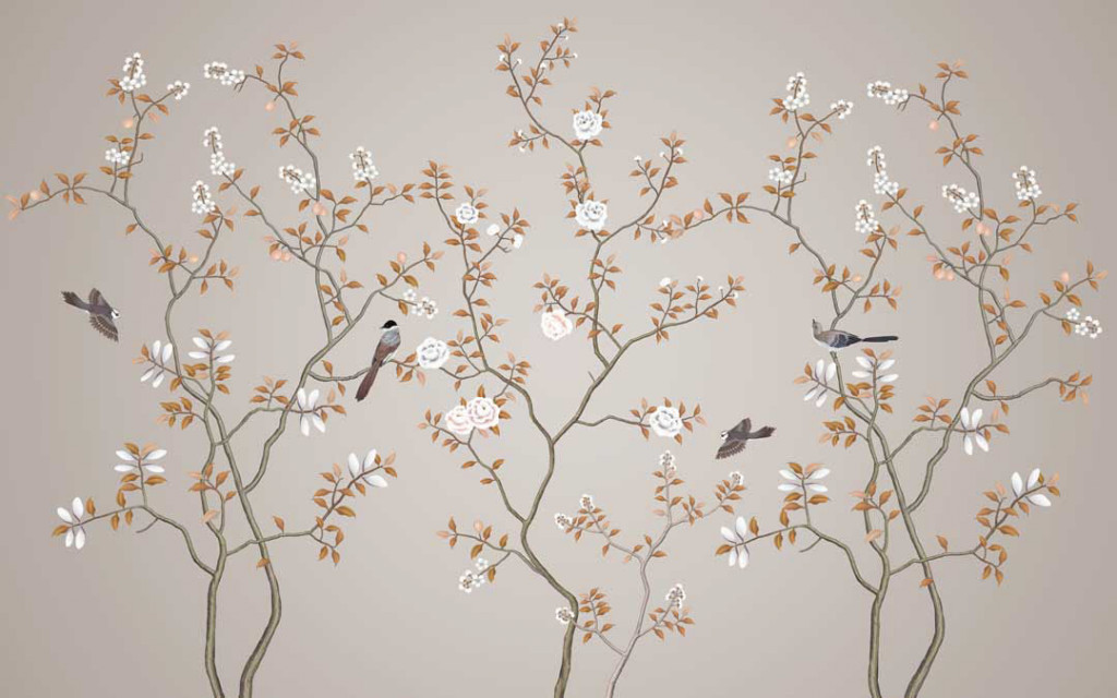 Фотообои Ветки с цветами и птичками