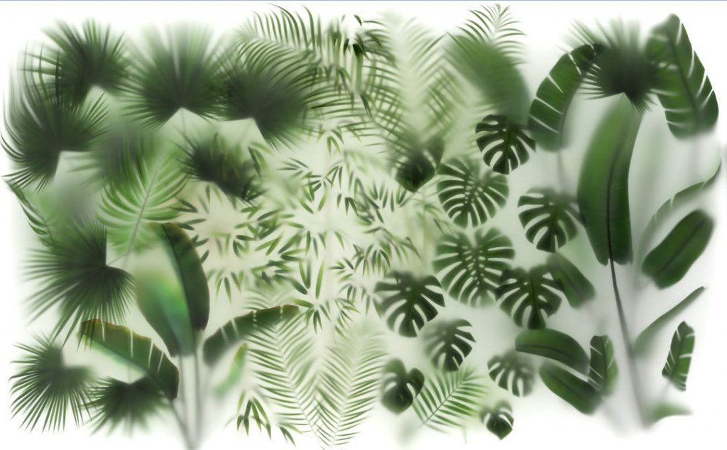 Фотообои Тропические листья за матовым стеклом