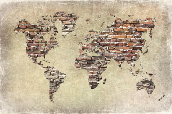 Фотообои Карта мира на кирпичной  стенке