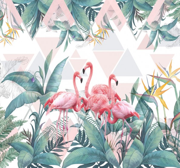 Фотообои Фламинго и тропические листья